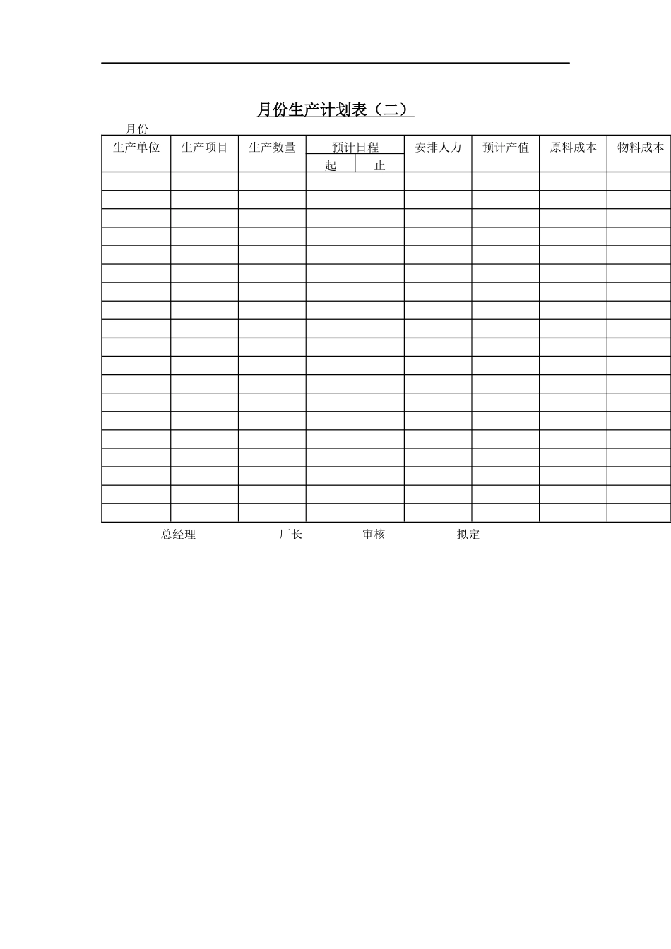 月份生产计划表（二）_第1页