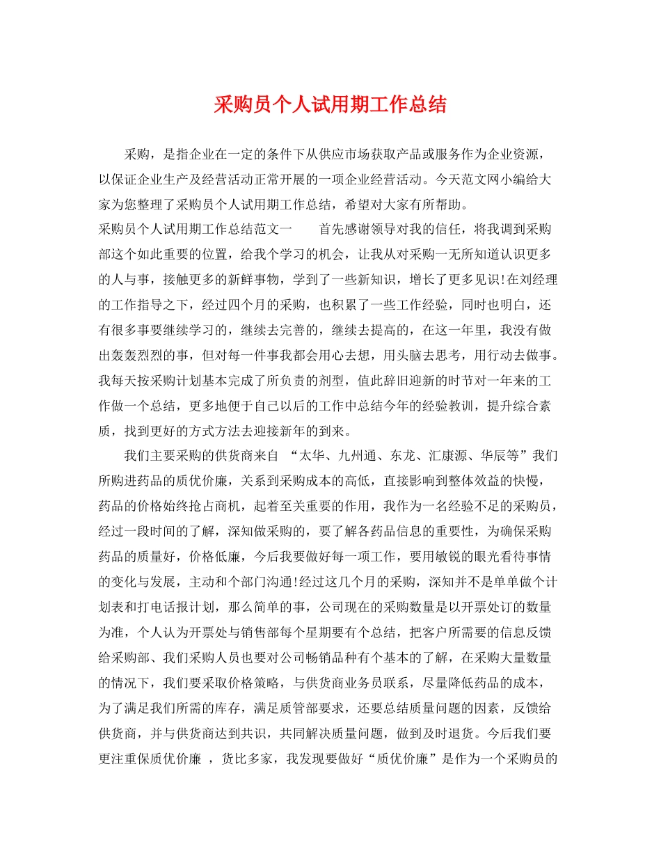 采购员个人试用期工作总结 _第1页