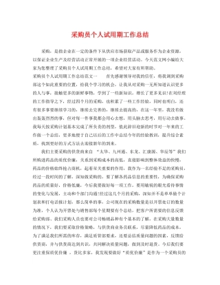 采购员个人试用期工作总结 