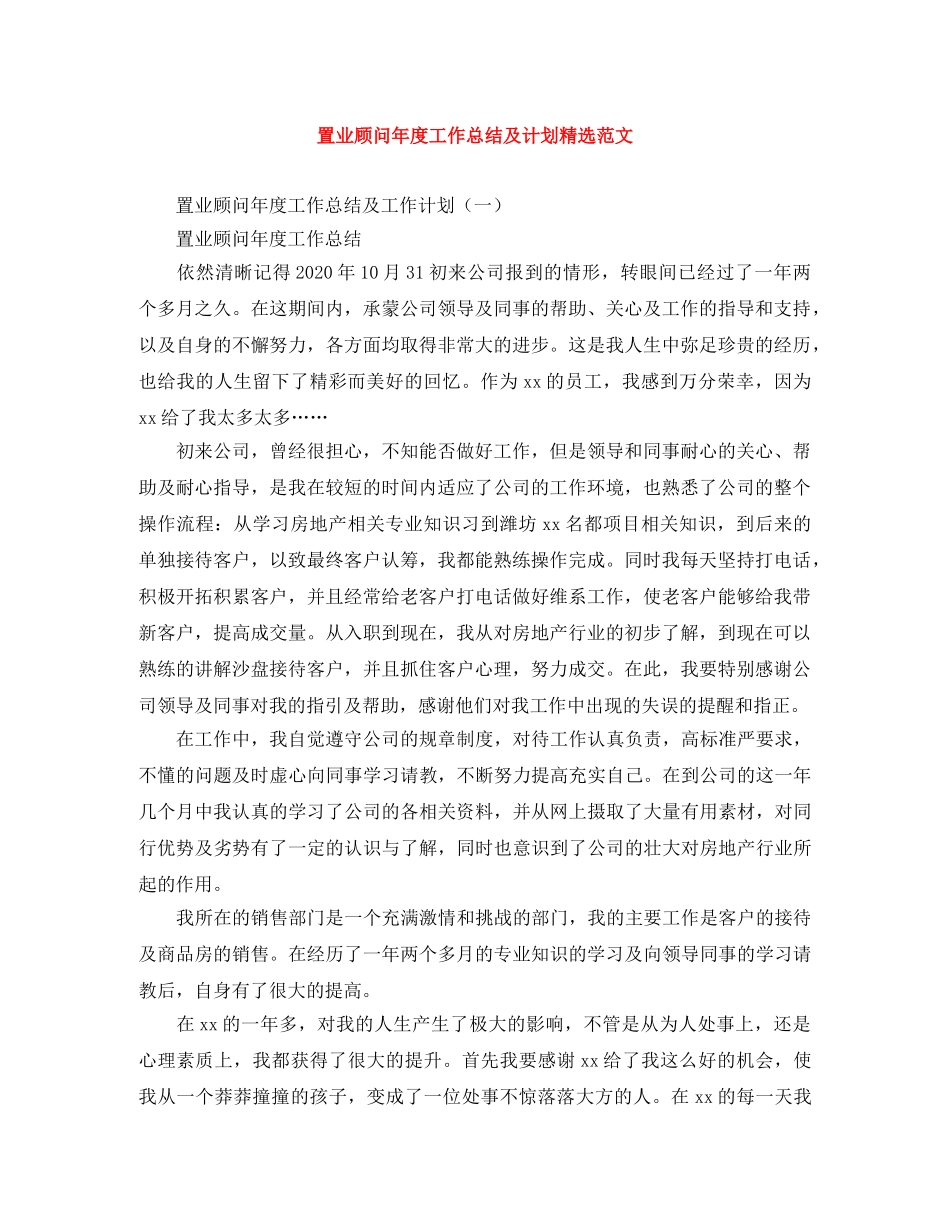 置业顾问年度工作总结及计划精选范文 _第1页