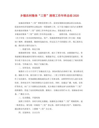 乡镇农村集体“三资”清理工作年终总结2020 