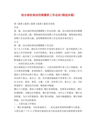 综合部经理试用期履职工作总结(精选多篇) 