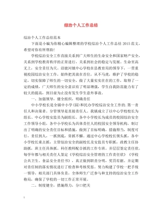 综治个人工作总结 