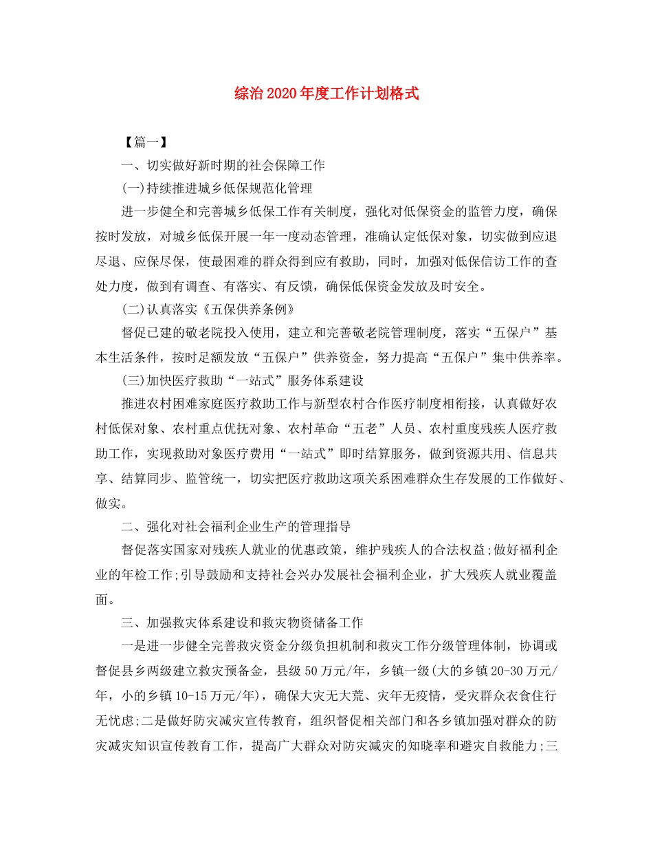 综治2020年度工作计划格式 _第1页