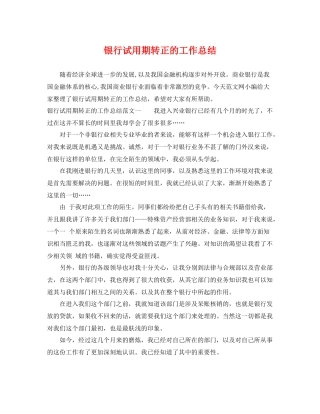 银行试用期转正的工作总结 
