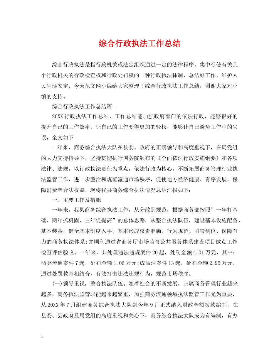 综合行政执法工作总结 _第1页