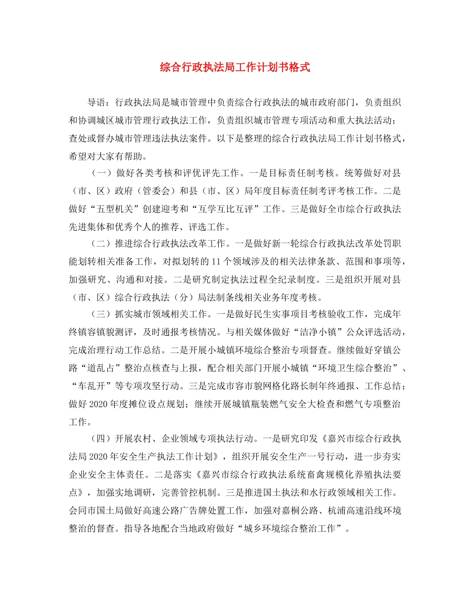 综合行政执法局工作计划书格式 _第1页