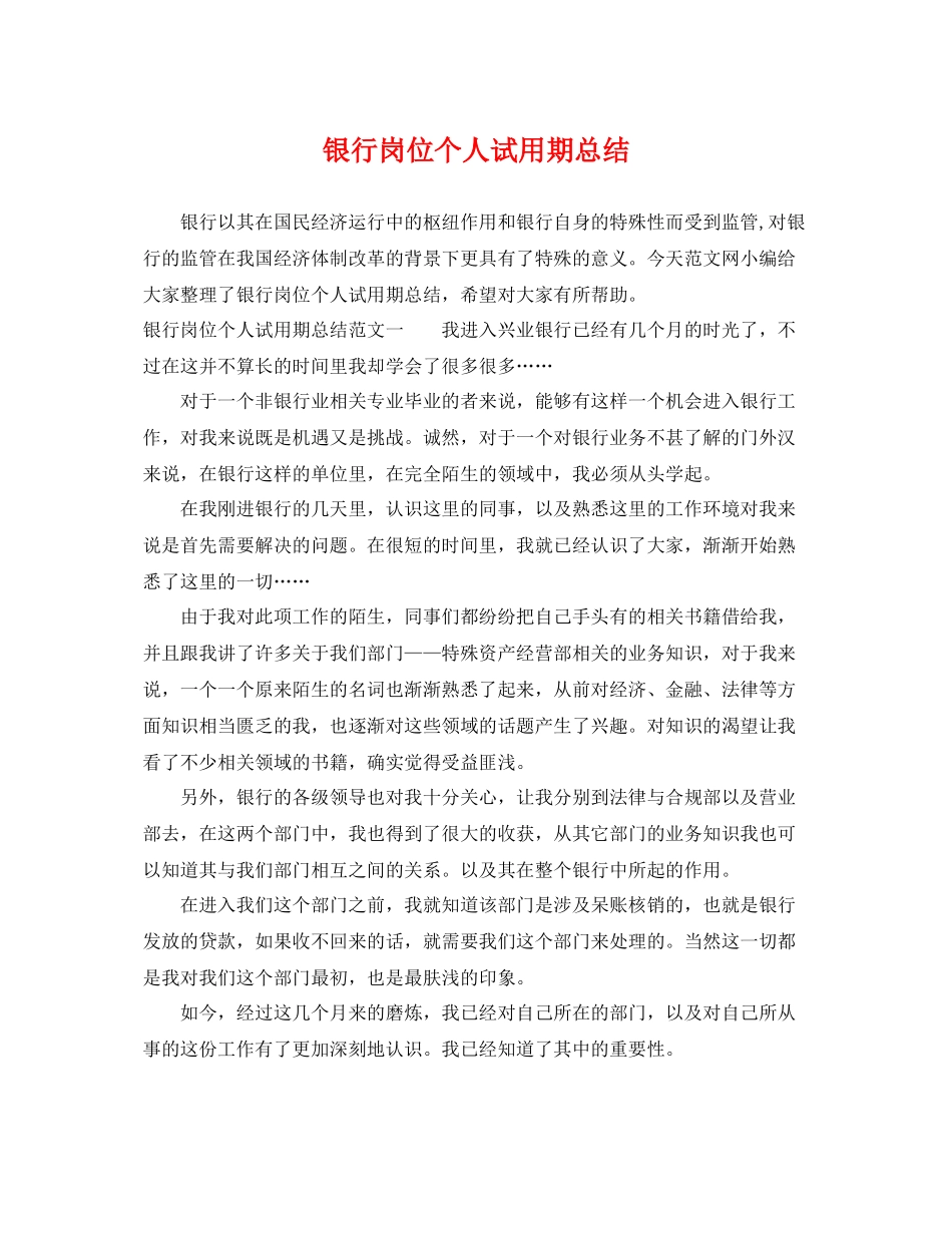 银行岗位个人试用期总结 _第1页