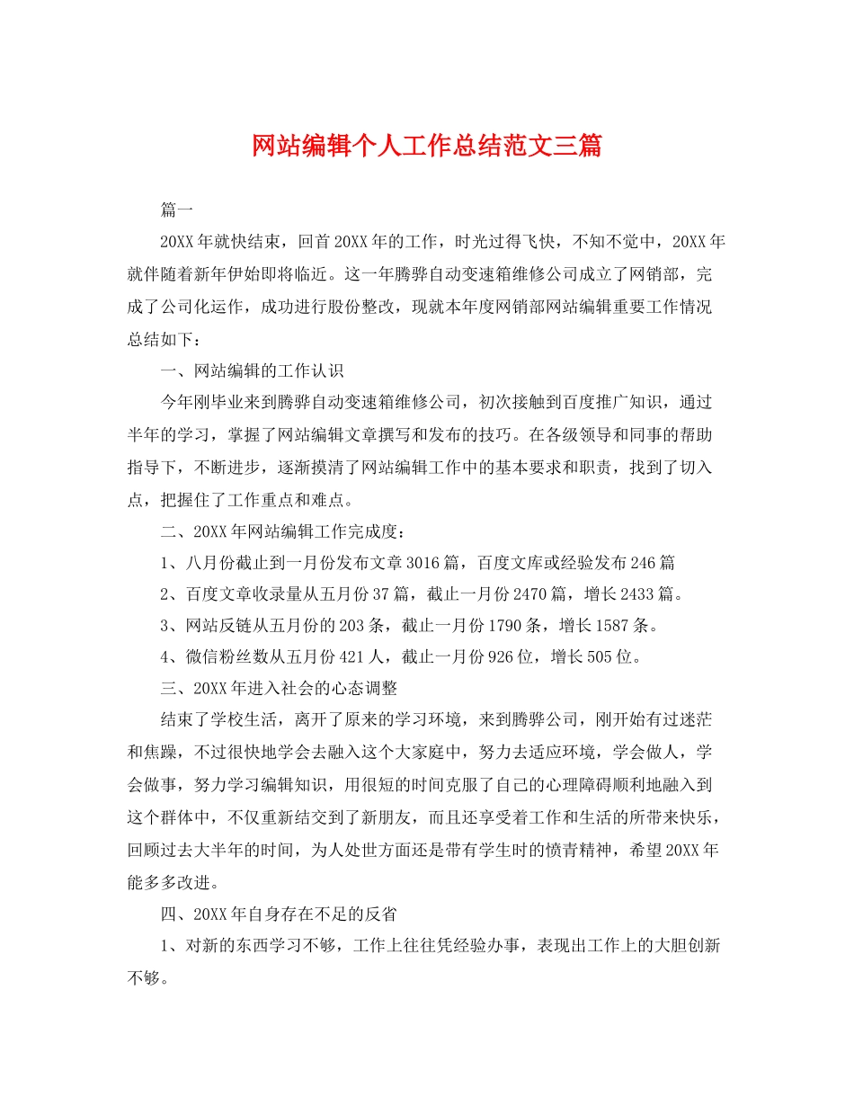 网站编辑个人工作总结范文三篇 _第1页
