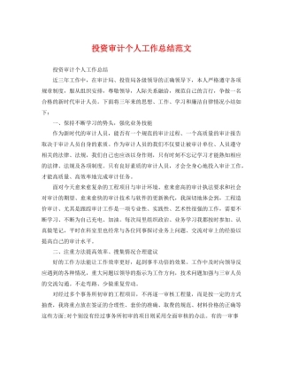 投资审计个人工作总结范文 