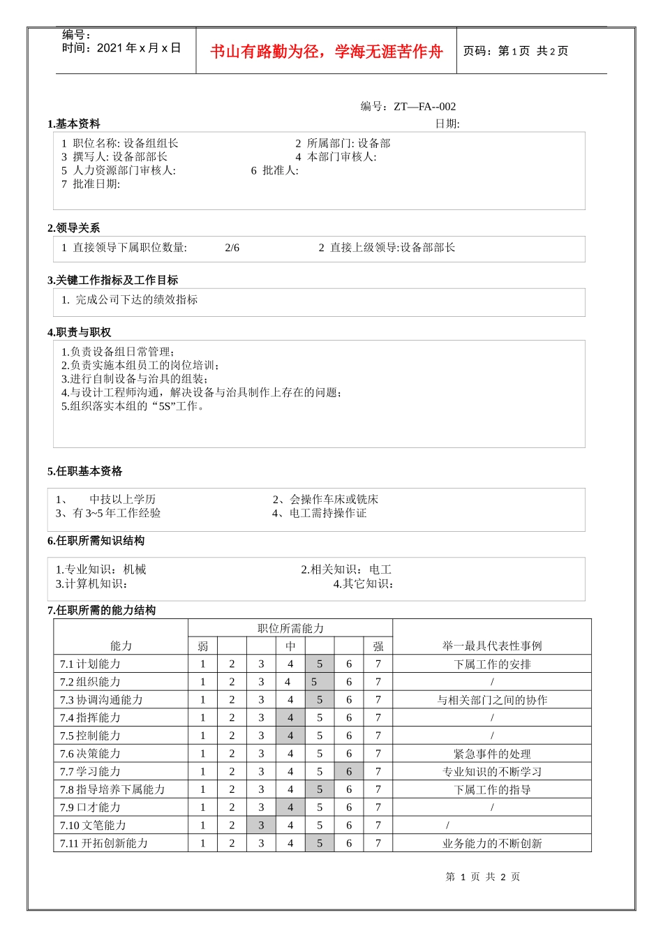 设备组组长职位说明书_第1页