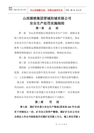 山西煤销集团晋城阳城有限公司安全生产处罚实施细则