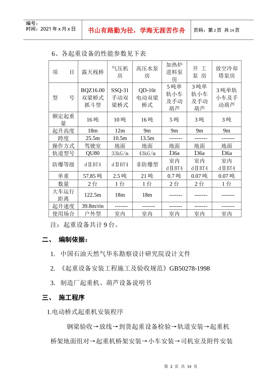 桥式起重机设备安装试车方案_第2页