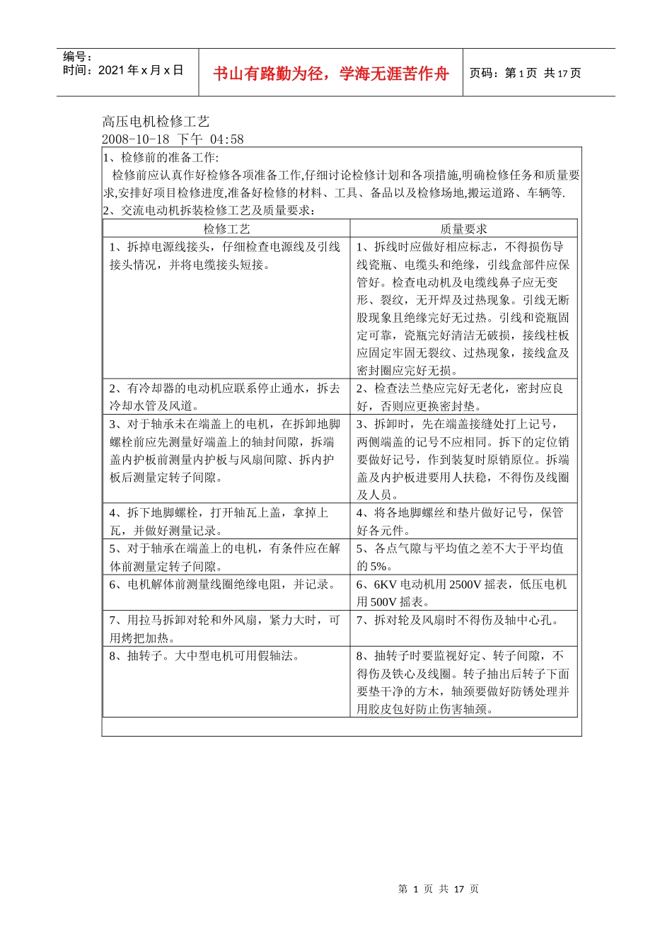 高压电动机检修工艺及标准_第1页