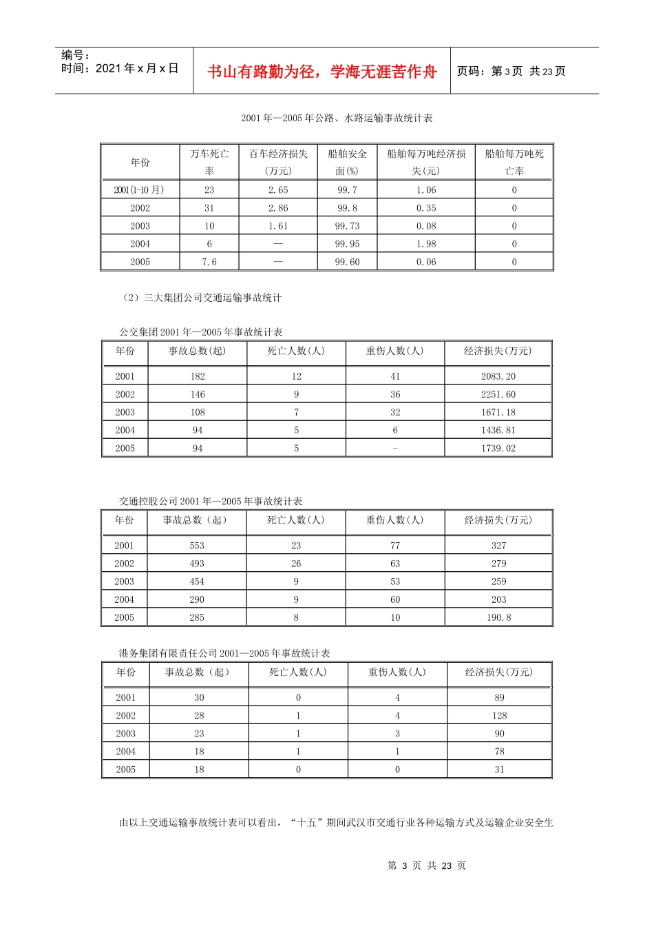 武汉市交通安全生产“十一五”发展规划_第3页