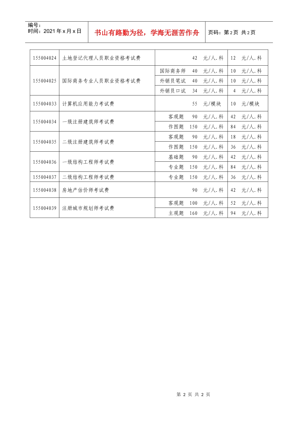 国家级专业技术资格考试报名考务费收费标准_第2页