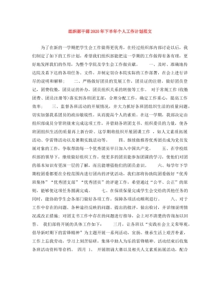 组织部干部2020年下半年个人工作计划范文 