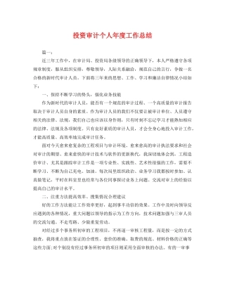 投资审计个人年度工作总结 
