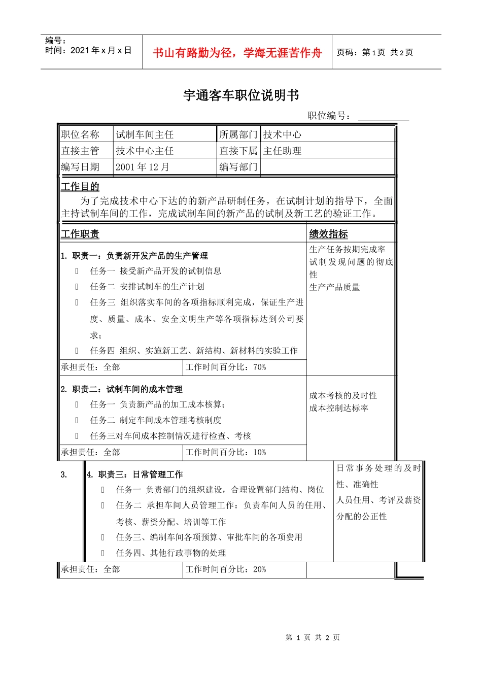 职位说明书-试制车间主任_第1页
