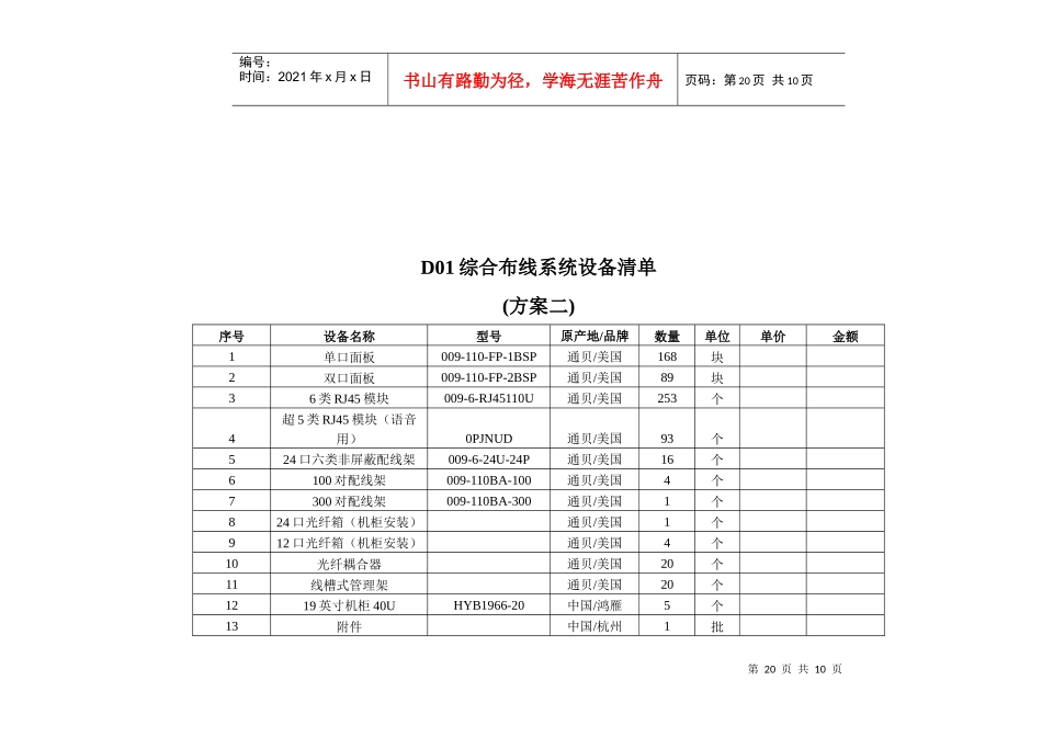D01综合布线系统设备清单_第2页