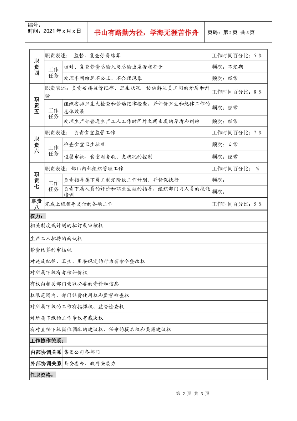 制鞋企业生产管理部综合管理科经理岗位说明书_第2页
