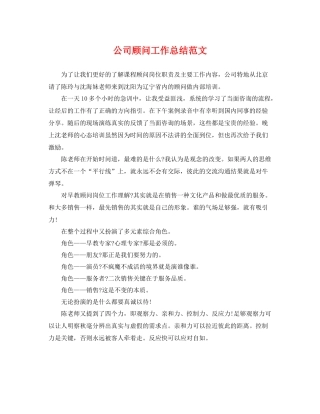 公司顾问工作总结范文 