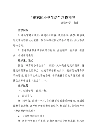 《难忘的小学生活》作文教案