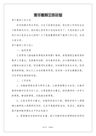 骨干教师工作参考计划