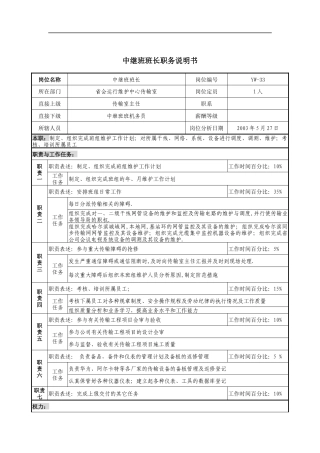 通信行业-省会运行维护中心-中继班班长岗位说明书