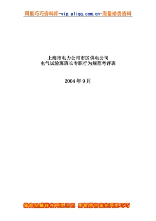 上海市电力公司市区供电公司电气试验班班长专职行为规范考评表