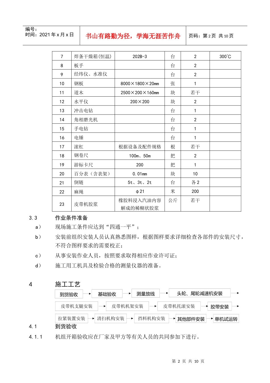 22皮带输送设备安装通用施工工艺_第3页