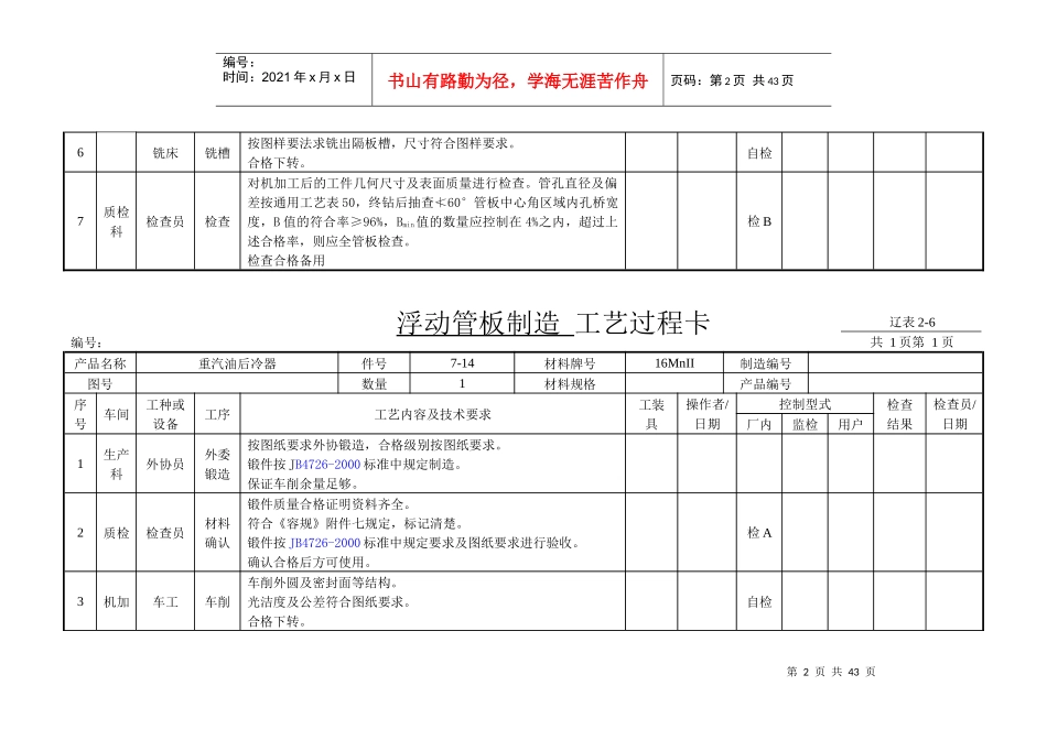 浮头式换热器制造工艺卡(全套)_第2页
