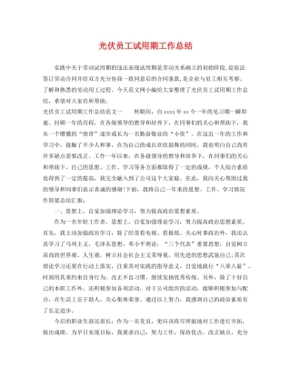 光伏员工试用期工作总结 