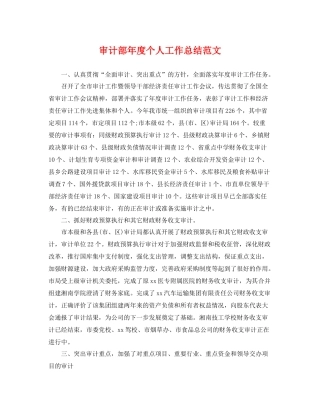 审计部年度个人工作总结范文 