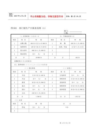 D03A部门别生产日报表范例（A）