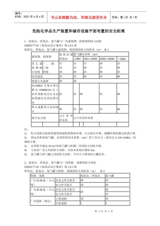 危险化学品生产装置和储存设施平面布置的安全距离