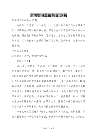 顶岗实习参考总结集合15篇
