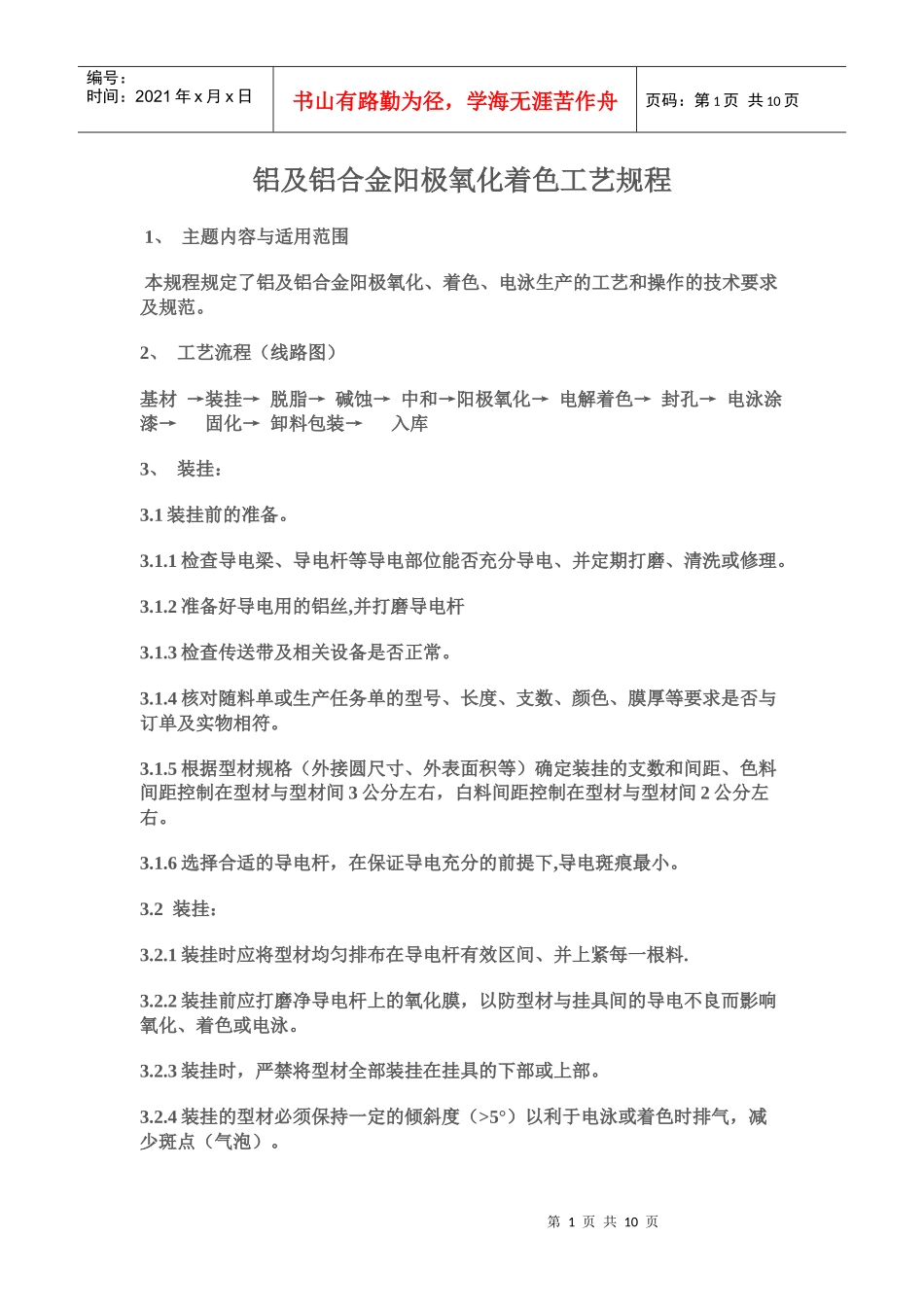 铝及铝合金阳极氧化着色工艺规程_第1页