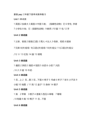 新版pep三年级下册单词表(总）