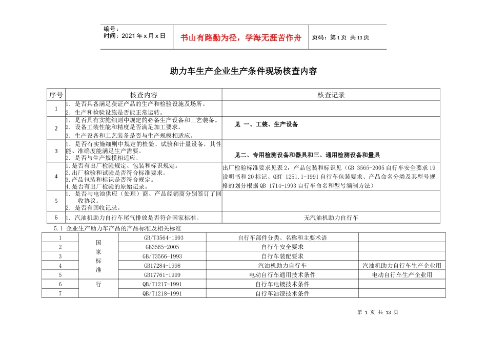 助力车生产企业生产条件现场核查内容_第1页