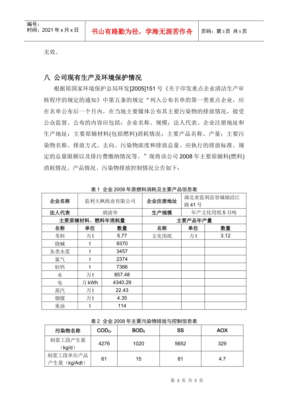 湖北华海纸业有限责任公司清洁生产审核信息公告_第3页