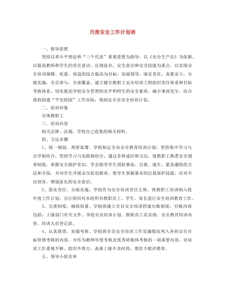 月度安全工作计划表 