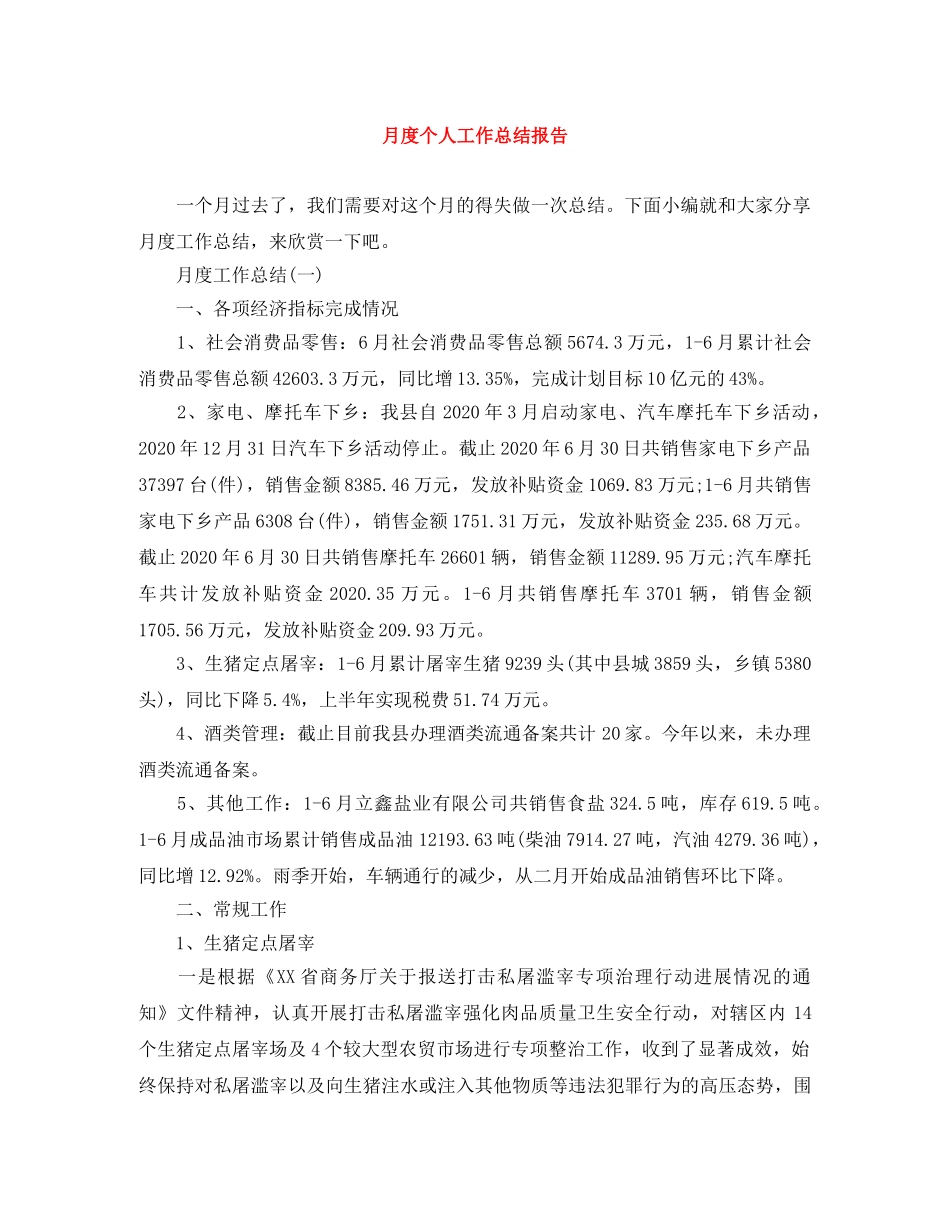 月度个人工作总结报告 _第1页