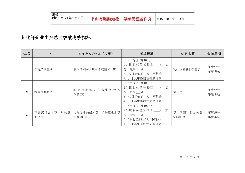 某化纤企业生产总监绩效考核指标_第1页