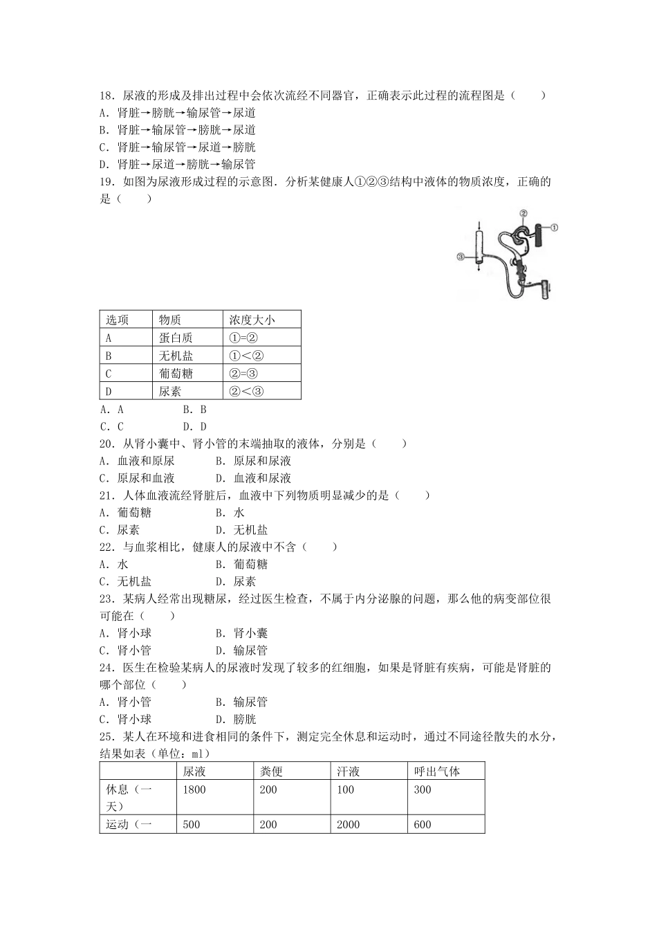 【同步练习】第五章人体内废物的排出（1）_第3页