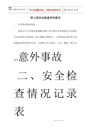 停工前安全检查报告