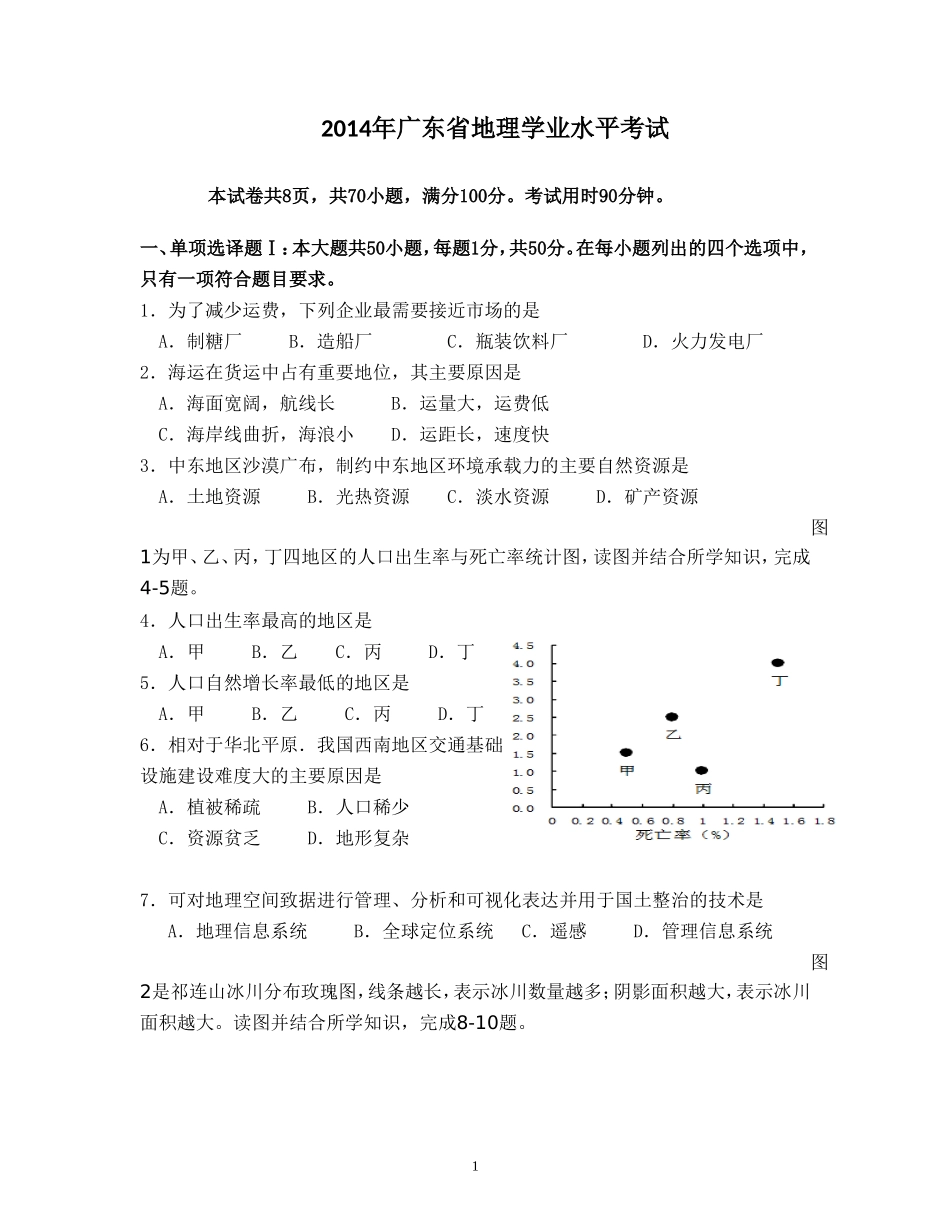2014年广东省地理学业水平考试_第1页