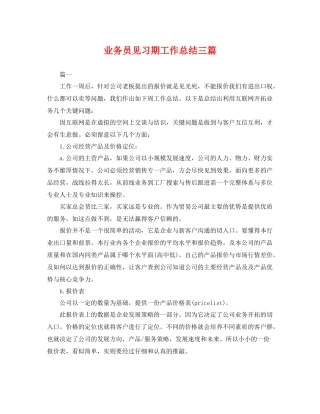业务员见习期工作总结三篇 