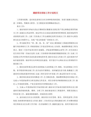最新项目招标工作计划范文 