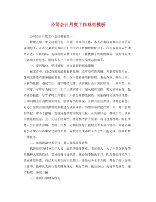 公司会计月度工作总结模板 
